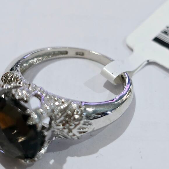 Sterling Silver Square Cut Smokey Quartz Solitaire Ring Size 10 NWT - Picture 5 of 5